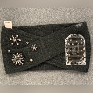 Victoria's Secret Black Knit Headband with Sparkling Snowflakes